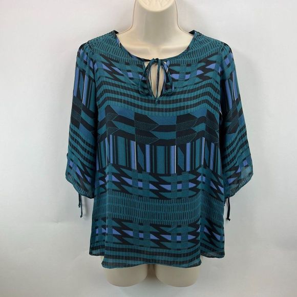 Parker Tops - Parker Womens Sz XS Silk Sheer Geometric Tie Sleeve Blouse